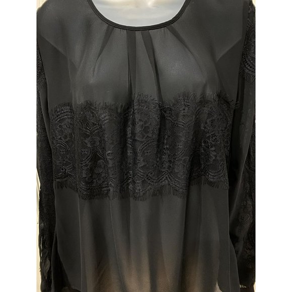 NWT Kardashian Kollection Lace Overlay Sheer Blouse Size Large - Picture 5 of 11